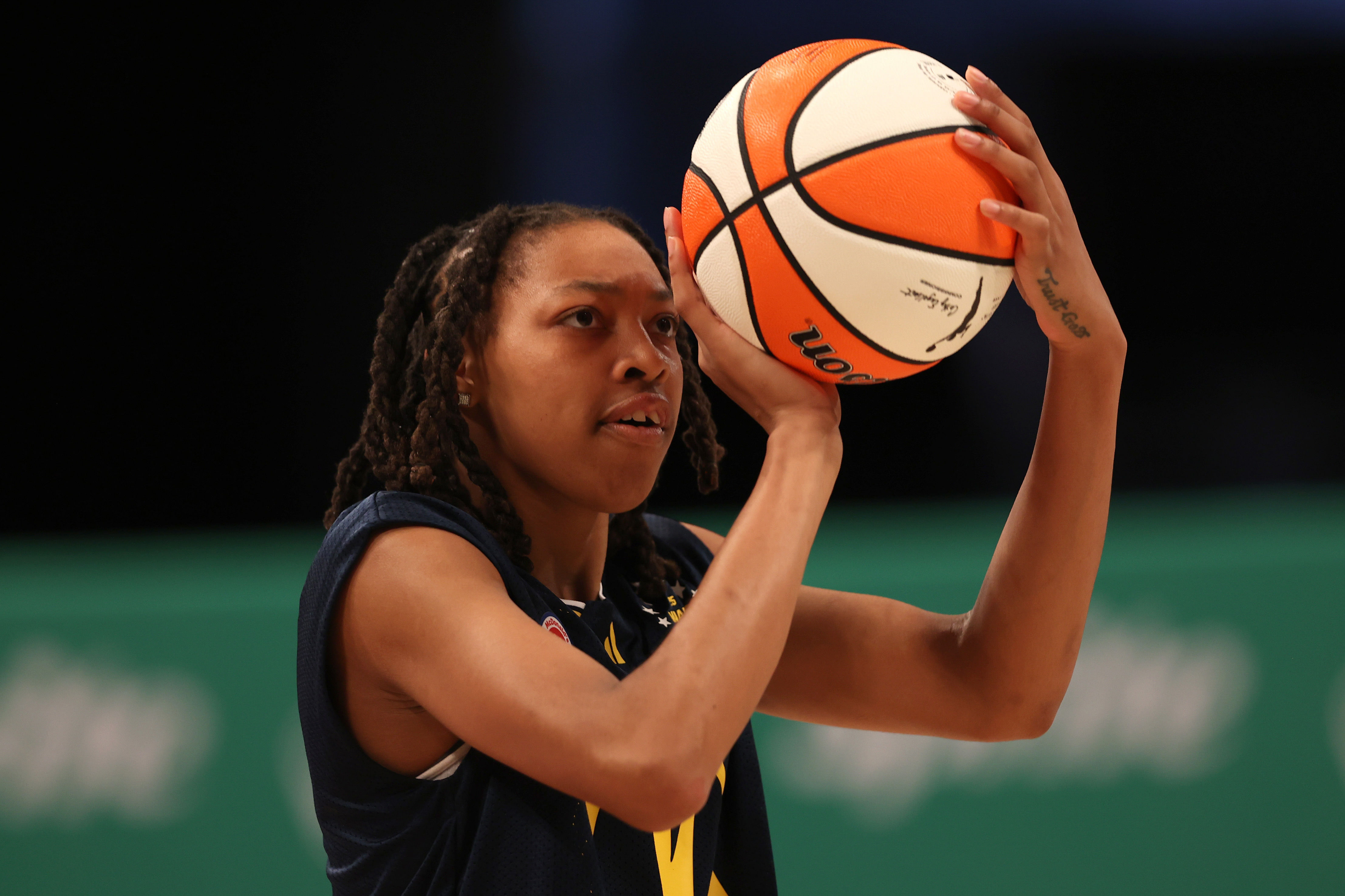 McDonald’s All American East wing Nyla Brooks (#7) shoots the ball during the Sprite Jam Fest at Barclays Center. Photo: Imagn